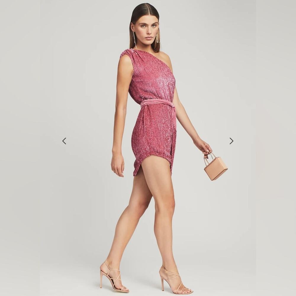 Retrofete One-Shoulder Mini Dress in Pink Sequin - Picture 4 of 14